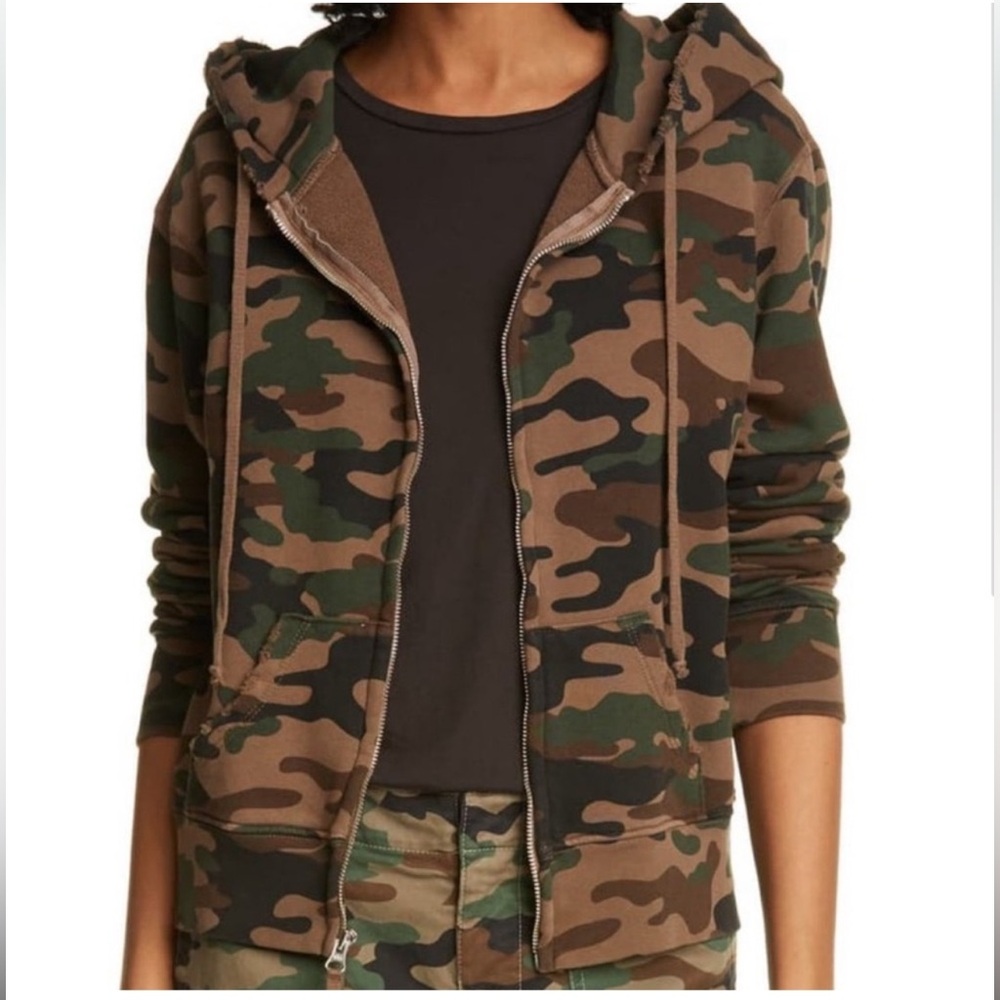 Nili Lotan Callie Hoodie in Green Camo Size Medium Full Zip - Picture 2 of 9